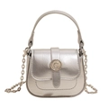 Elegant silver saddle bag with metallic finish, metal C-buckle and chain strap - Silver