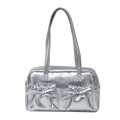 Metallisch silberne Tragetasche mit Doppelschleifentaschen und Knitteroptik für Damen - Silber