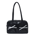 Große schwarze glänzende Tote Bag mit silbernen Schleifen und Doppeltaschen - Schwarz