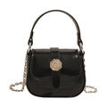 Retro black patent leather mini crossbody bag with silver C-logo and chain strap - Black