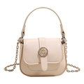 Mini beige square saddle bag with C-logo metal buckle and golden chain strap for women - White