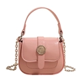 Elegant mini pink saddle bag in patent leather with gold letter C buckle and chain strap - Pink