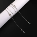 Minimalist silver eyeglass chain with white pearls and sparkling rhinestone accents - Silver