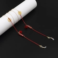 Colorful floral beaded eyewear chain with red woven cord and gold flower charms - Red