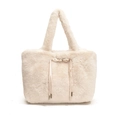 Borsa tote in ecopelliccia bianco crema con coulisse e manico morbido per l'inverno - Bianco