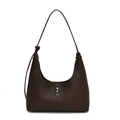 Brown litchi grain leather hobo shoulder bag with silver metal swivel lock - Brown
