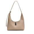 Chic apricot hobo bag with lychee grain leather finish and silver metallic clasp - Khaki