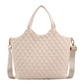 Quilted tote bag in cream white with diamond pattern and detachable wide shoulder strap - White