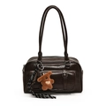 Sac Boston en cuir marron foncé avec breloque ours et finition cirée vintage - Avec Pendentif / Marron