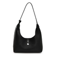 Minimalist black pebble leather hobo shoulder bag with silver rectangular twist lock - Black