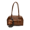 Sac de voyage Boston en cuir ciré marron foncé avec boucle vintage et breloque ours - Avec Pendentif / Marron