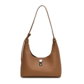 Brown lychee grain leather hobo bag with adjustable strap and silver metal buckle - Brown