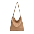 Large khaki camel leather hobo tote bag with adjustable shoulder strap and pebble texture - Apricot