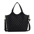 Large black quilted tote bag with double handles and adjustable shoulder strap - Black
