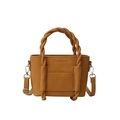 Minimalistische gembergeel lederen crossbodytas met gevlochten handvat en reliëf - Geelbruin