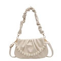 Chic off-white pleated cloud bag with elegant pearl chain and soft handle strap - Off White