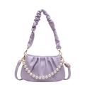 Chic lavender pleated cloud bag with elegant pearl chain and adjustable shoulder strap - Purple