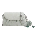 Chic mint green pleated leather crossbody bag with silver chain and plush charm - Green