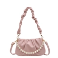 Pink pleated cloud bag with elegant pearl chain handle and adjustable crossbody strap - Pink