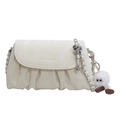 White pleated crossbody bag with silver chain and cute plush monster pendant - Off-white