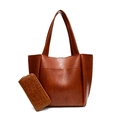 Conjunto de bolso tote retro marrón oscuro en cuero sintético y billetera larga grabada - Bolso Individual / Marrón