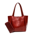 Conjunto de bolso tote retro burdeos para mujer con cartera a juego estilo cocodrilo - Bolso Individual / Rojo