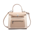 Beige and brown Kelly handbag with litchi texture and silver hardware details - Khaki