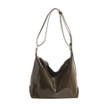 Minimalist deep olive green glossy leather tote bag with adjustable shoulder strap - Green