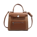 Brown textured leather large tote bag with top handle and crossbody strap for office use - Brown