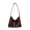Glossy burgundy leather hobo tote bag with large capacity and adjustable shoulder strap - Brown