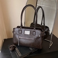 Retro dark brown matte leather tote bag with dual handles and adjustable shoulder strap - Coffee without Pendant