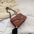 Retro brown square crossbody bag with leather texture and stylish metal chain strap - Brown