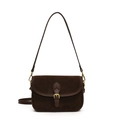 Bolso bandolera minimalista café oscuro en cuero esmerilado con hebilla de metal dorado - Marrón