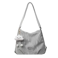 Silver marble pattern large capacity tote bag with white plush cloud charm for women - Silver with Charm