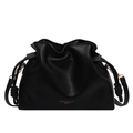 Schwarze Beuteltasche mit Kordelzug, Litschi-Textur und goldenen Logo-Details - Schwarz