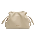 Elegante cremeweiße Kordelzug-Beuteltasche aus Leder mit goldenen Metallakzenten - Gebrochenes Weiß