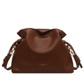 Braune Eimer-Tasche mit Litschi-Textur, Kordelzug und goldenen Metallelementen - Braun