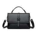 Bolso bandolera negro con costuras de contraste y detalles metálicos dorados - Negro