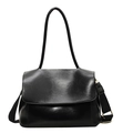 Large capacity black retro tote bag with pleated texture and adjustable wide shoulder strap - Black