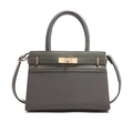 Gray large capacity crossbody bag with mixed leather texture and golden twist lock - Gray