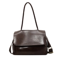 Retro dark brown large tote bag with glossy leather texture and adjustable wide strap - Brown
