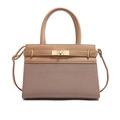 Two-tone khaki crossbody handbag with textured fabric and gold metal twist lock - Khaki