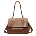 Retro brown large capacity tote bag with adjustable wide strap and vintage PU leather - Yellow Brown