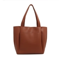 Classic caramel brown tote bag in textured leather with spacious front pocket - Brown