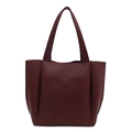 Minimalist burgundy faux leather tote bag with trapezoid design and front pocket - Burgundy