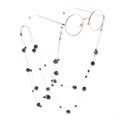 Double-layer crystal beaded glasses chain and sweater necklace in black and grey metal - Gray