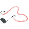 Detail of bright pink acrylic eyeglass chain with vintage black round sunglasses - Pink