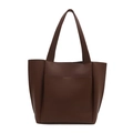 Bolso tote marrón oscuro de cuero granulado con bolsillo frontal y asas largas moda - Marrón