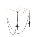Gothic eyewear chain with black cross pendants and round frame sunglasses on white background - Cross Pendant Style / Black