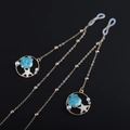 Golden anti-slip eyewear chain with sea star pendant and blue floral charms decoration - Gold